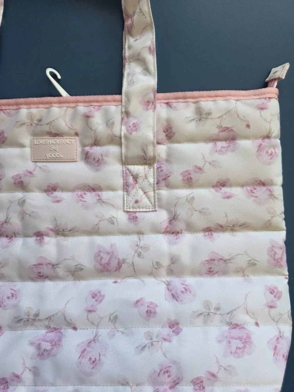 LoveShackFancy Target Yoobi Ribbon Rosa Quilted Tote Bag Sterling Dusk